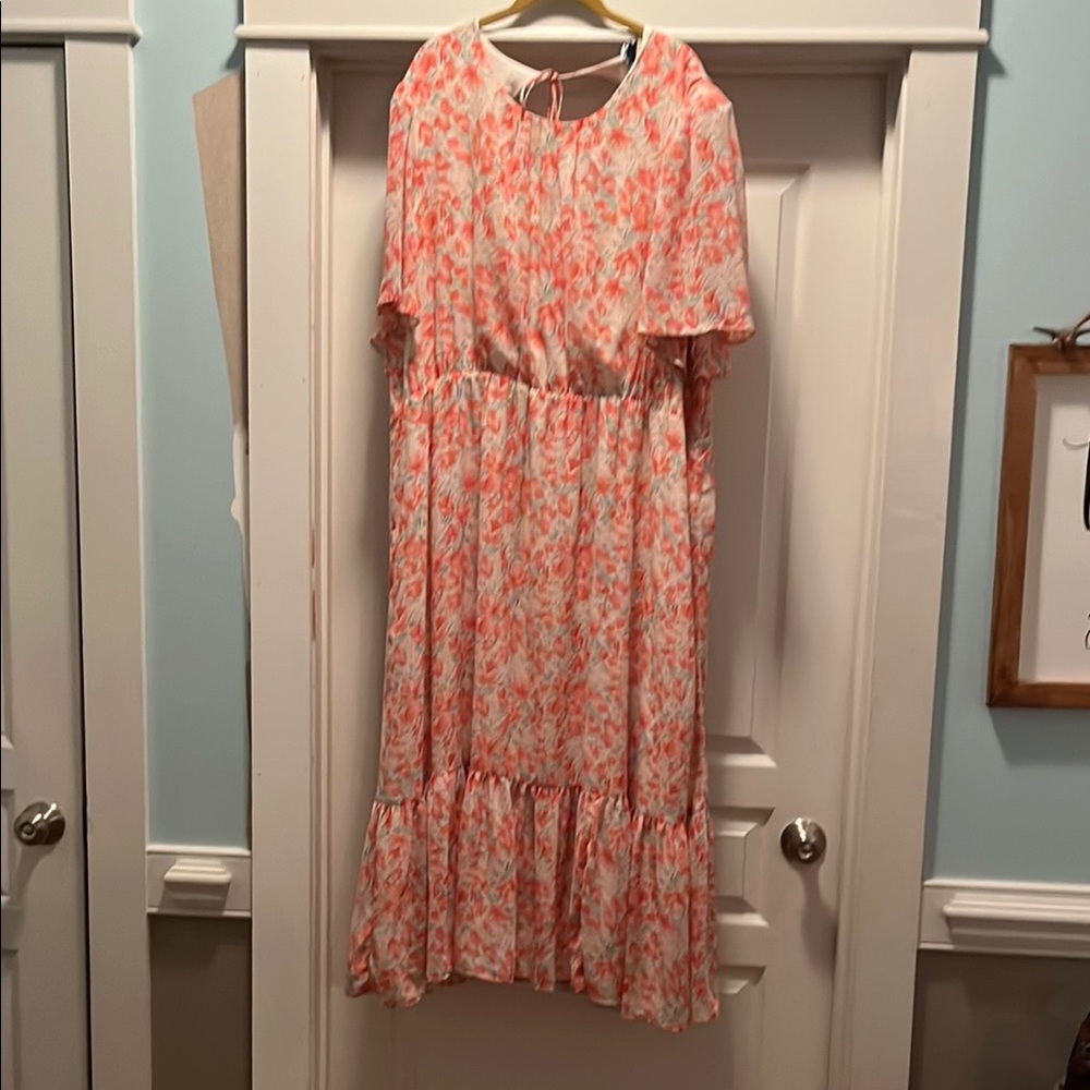 ARULA Orange and White Tiered Ruffled Sundress